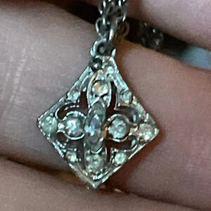 Vintage Rhinestone Silver Tone Art Deco Style Pendant with Chain